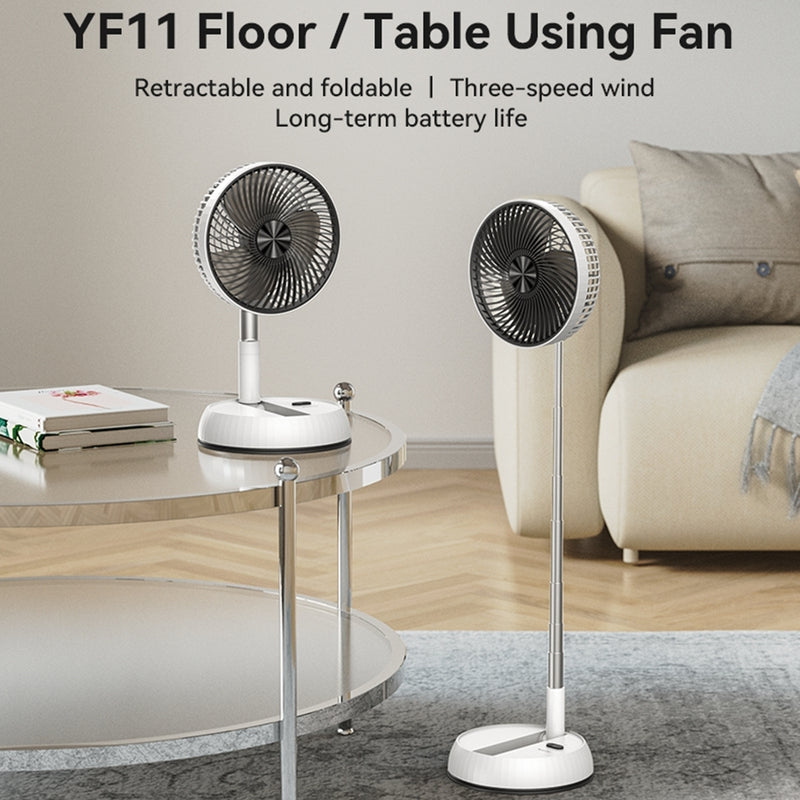 Yesido YF11 Smart Folding & Retractable Fan – 6000mAh Large Battery, Remote Control Oscillating Head, 3-Blade 5W Telescopic Fan