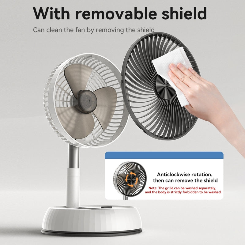 Yesido YF11 Smart Folding & Retractable Fan – 6000mAh Large Battery, Remote Control Oscillating Head, 3-Blade 5W Telescopic Fan