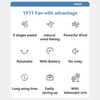 Yesido YF11 Smart Folding & Retractable Fan – 6000mAh Large Battery, Remote Control Oscillating Head, 3-Blade 5W Telescopic Fan
