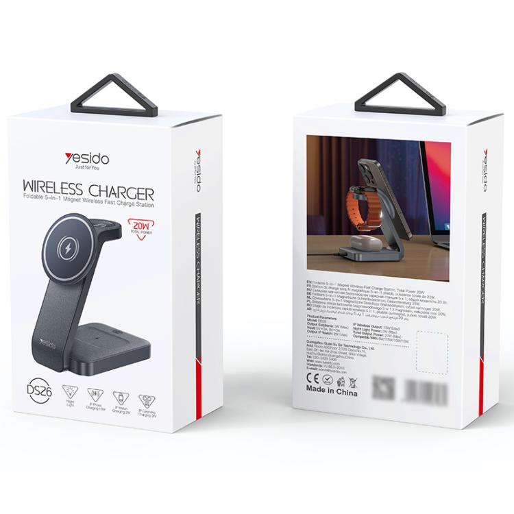Yesido DS26 4-in-1 Magnetic Wireless Charging Stand with Night Light and Fabric Texture