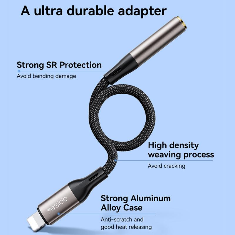 Yesido YAU45 Smart Aux Audio Cable – Integrated Independent Decoding Chip, Heavy-Duty Braided Wire & Aluminum Alloy Shell Supporting Line Control & Voice Calls