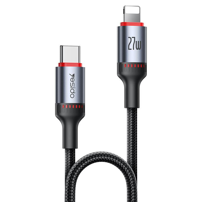 Yesido CA182 Type-C to Lightning PD 27W Fast Charging Data Cable – 1.2m Heavy-Duty 48-Braided Yarn Wire with Aluminum Alloy Shell & 3A Max Output
