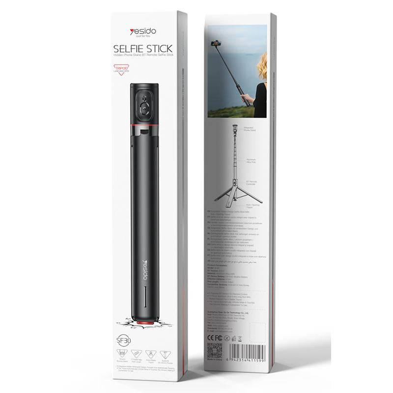 Yesido SF30 1.7m Bluetooth Selfie Stick Tripod – Innovative Auto-Popup Ground Trigger, BT 5.2 Remote & Aluminum Alloy Pole