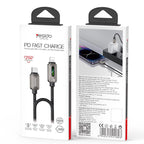 Yesido CA199 Glowing Type-C to Lightning Data Cable – 27W Fast Charging, 1.2m Durable Braided Design (Gray)
