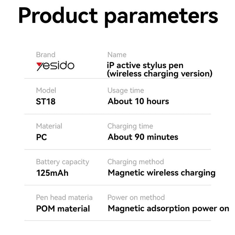 Yesido ST18 Magnetic Wireless Charging Stylus Pen for iPad – MCU Microcontroller, 10-Hour Battery, POM Tip Auto-Power On