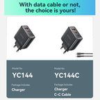 Yesido YC144C 65W GaN Fast Charger – 3 Ports (2C+1A) with 1.2m Type-C to Type-C Cable