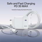 Yesido YC107 35W Single Port Fast Wall Charger – Type-C PD with Type-C to Type-C Cable