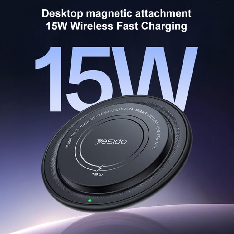 Yesido DS39 15W Desktop Pad Magnetic Wireless Fast Charger with Smart Positioning