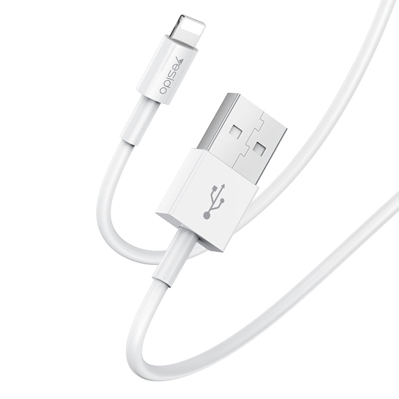 Yesido CA22 Standard 8-Pin Lightning Fast Charging Data Cable – 1.2m Flexible Round Armor Cable for iPhone (2.4A Max / White)