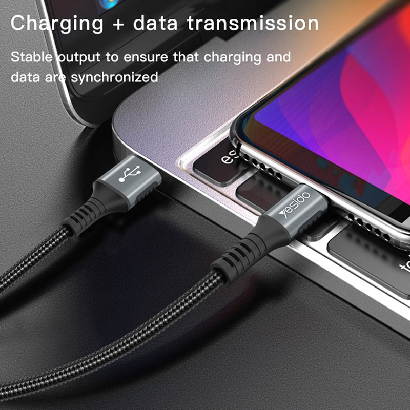Yesido CA36 Micro USB Fast Charging Data Cable – 1.2m Heavy-Duty Cotton Braided Armor with USB 3.0 Interface & Metal Shell (3A Max)