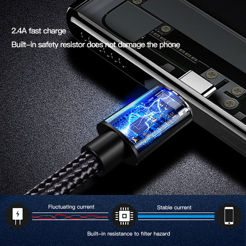 Yesido CA57 High-Output USB to Micro / Type-C Fast Charging Data Cable – 1.2m Heavy-Duty Nylon Braided Armor with Zinc Alloy Shells (2.4A Max)