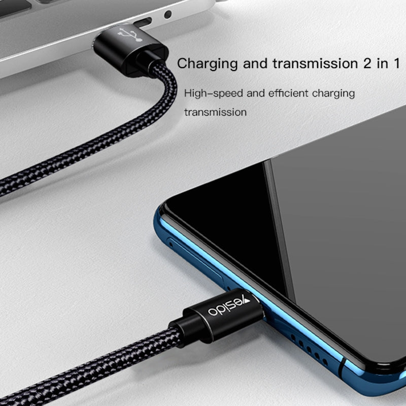 Yesido CA57 High-Output USB to Micro / Type-C Fast Charging Data Cable – 1.2m Heavy-Duty Nylon Braided Armor with Zinc Alloy Shells (2.4A Max)