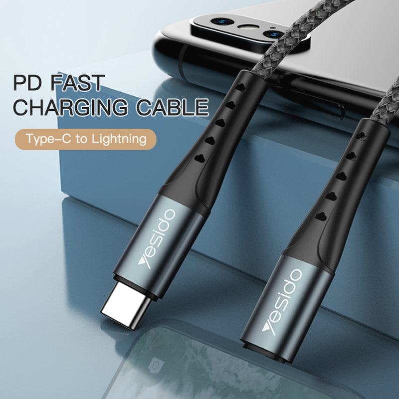 Yesido CA64 Type-C to Lightning Fast Charging Data Cable – 1.2m Heavy-Duty Nylon Braided Armor with Aluminum Alloy Shells (2.4A Max)