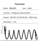 Yesido CA66 60W Type-C to Type-C Fast Charging Data Cable – 1.2m Heavy-Duty Nylon Braided Armor with Aluminum Alloy Shells
