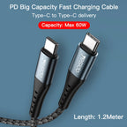 Yesido CA66 60W Type-C to Type-C Fast Charging Data Cable – 1.2m Heavy-Duty Nylon Braided Armor with Aluminum Alloy Shells