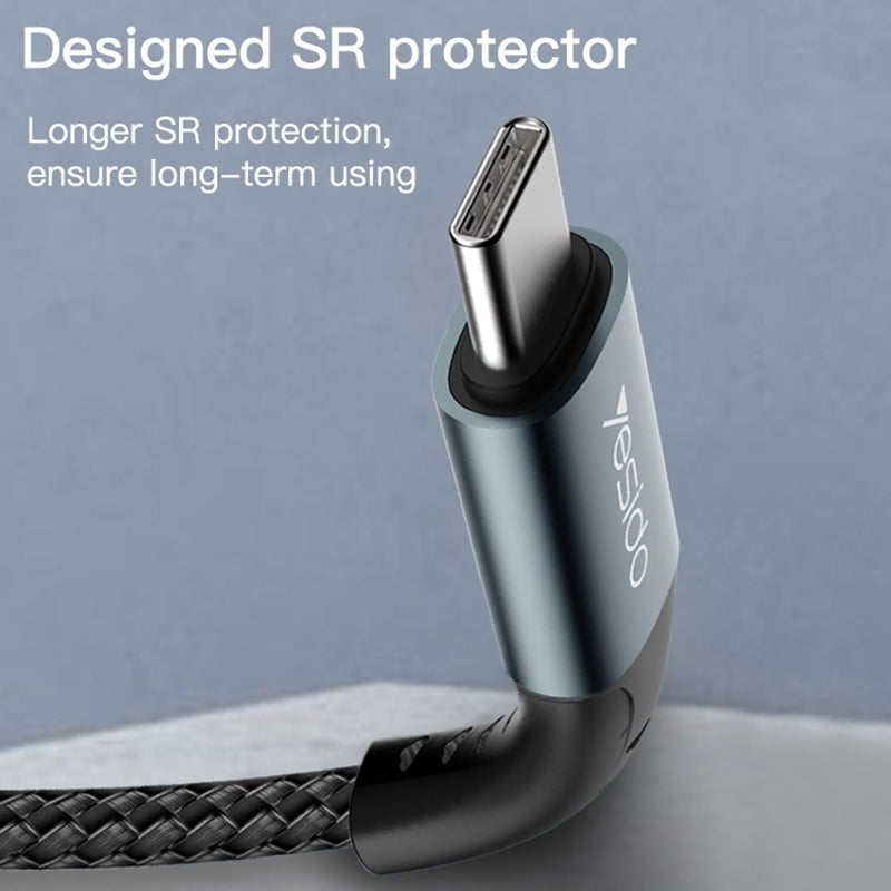 Yesido CA66 60W Type-C to Type-C Fast Charging Data Cable – 1.2m Heavy-Duty Nylon Braided Armor with Aluminum Alloy Shells