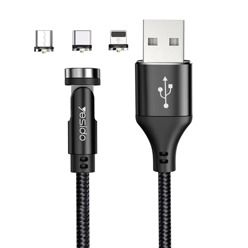 Yesido CA68 3-in-1 Magnetic Fast Charging Data Cable – 540-Degree Rotation Heavy-Duty Nylon Braided Cable (2.4A / 1m)