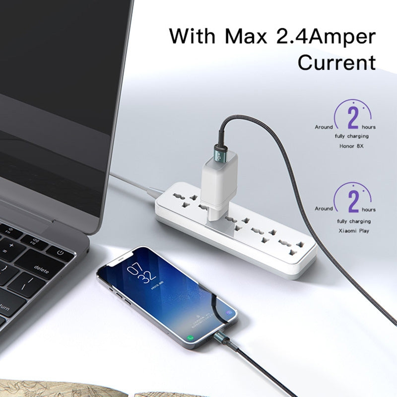 Yesido CA74 L-C USB to Lightning Fast Charging Data Cable – 1.2m Heavy-Duty Nylon Braided Armor with Aluminum Alloy Shells (2.4A Max)