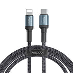 Yesido CA76 20W Type-C to Lightning PD Fast Charging Cable – 1.2m Heavy-Duty Nylon Braided Armor with Aluminum Alloy Shells