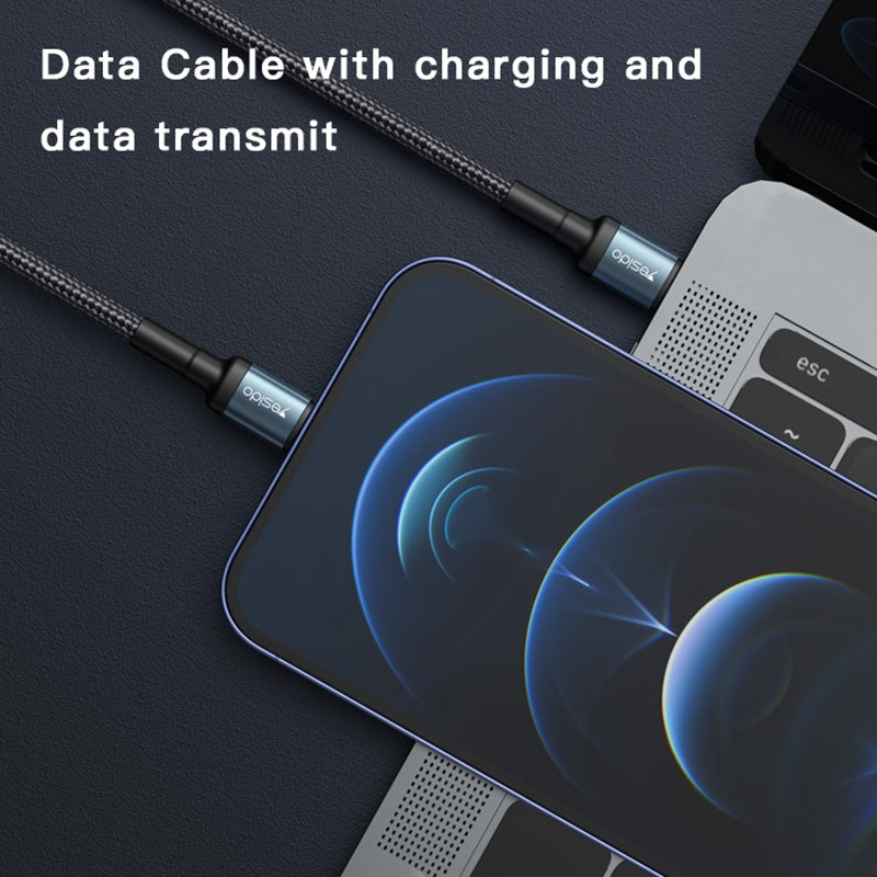 Yesido CA76 20W Type-C to Lightning PD Fast Charging Cable – 1.2m Heavy-Duty Nylon Braided Armor with Aluminum Alloy Shells