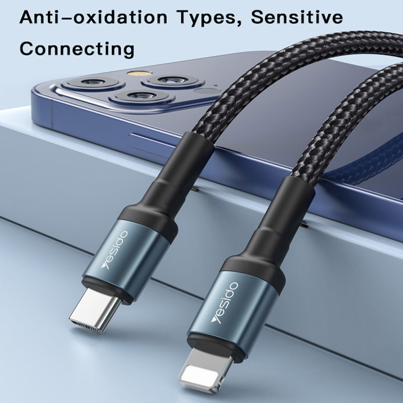 Yesido CA77 20W Type-C to Lightning PD Fast Charging Cable – 2m Long Heavy-Duty Nylon Braided Armor with Aluminum Alloy Shells