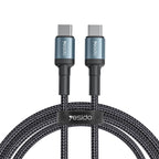 Yesido CA78 60W Type-C to Type-C PD Fast Charging Cable – 1.2m Heavy-Duty Nylon Braided Cable with Aluminum Alloy Shells