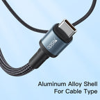 Yesido CA78 60W Type-C to Type-C PD Fast Charging Cable – 1.2m Heavy-Duty Nylon Braided Cable with Aluminum Alloy Shells