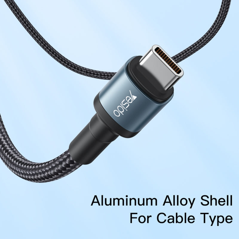 Yesido CA78 60W Type-C to Type-C PD Fast Charging Cable – 1.2m Heavy-Duty Nylon Braided Cable with Aluminum Alloy Shells