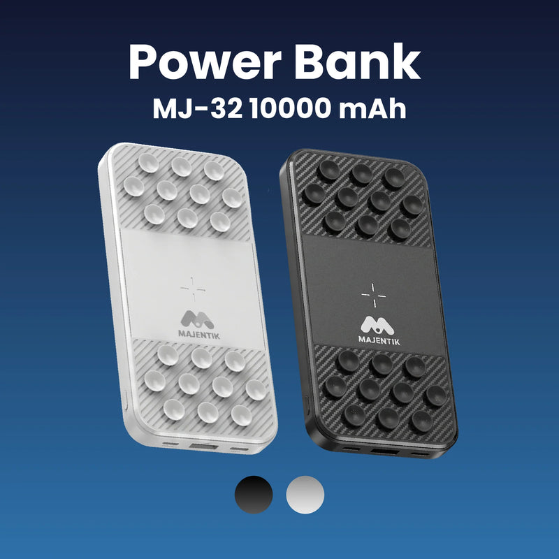 Majentik MJ-32 10000mAh Power Bank – Fast Charger with 4 Built-in Cables & Suction Cups