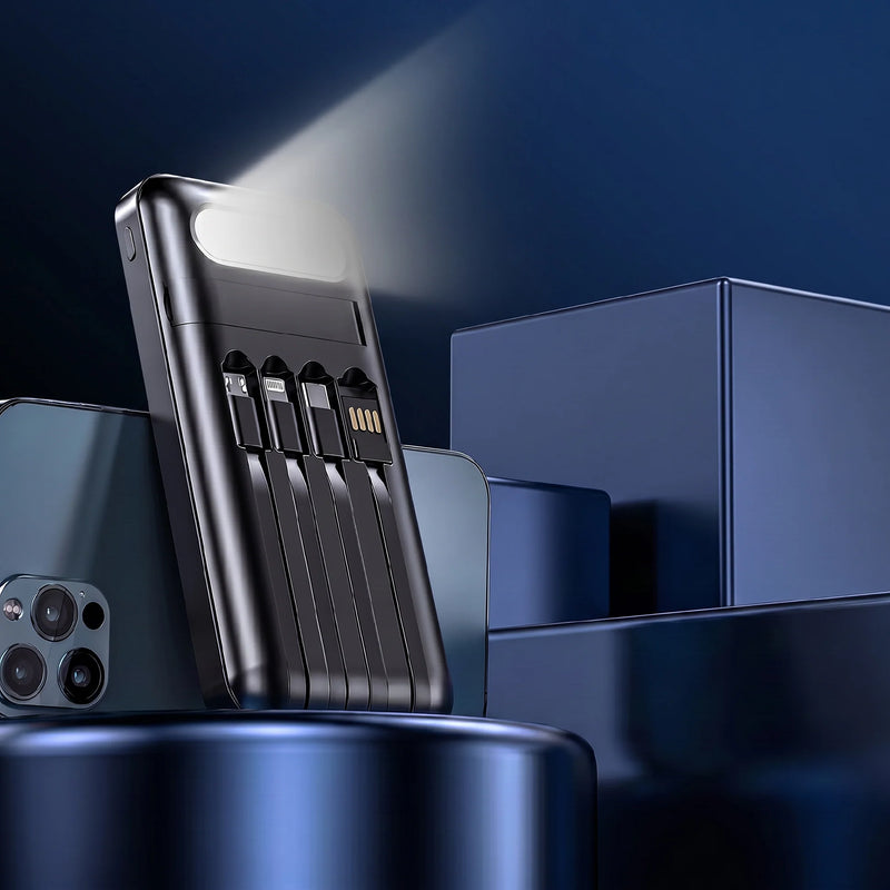 Majentik MJ-32 10000mAh Power Bank – Fast Charger with 4 Built-in Cables & Suction Cups