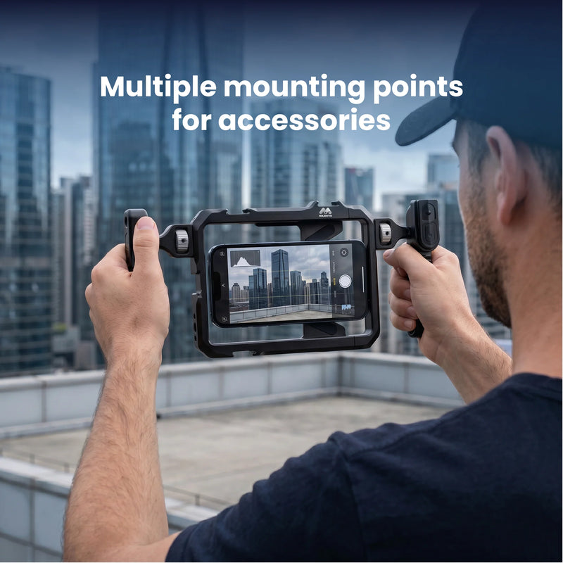 Majentik MR-005 Professional Smartphone Video Cage – Heavy-Duty Aluminum Rig with Detachable Dual Side Handles & Multi-Accessory Mounts