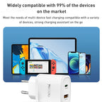 Yesido YC50 20W Fast Travel Charger – Dual Port (USB-C + USB-A) with 1M C-C Cable