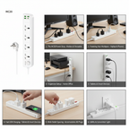 Yesido MC20 3250W Smart Power Strip – 4 AC Outlets & 4 Charging Ports (2 Meters Cable)