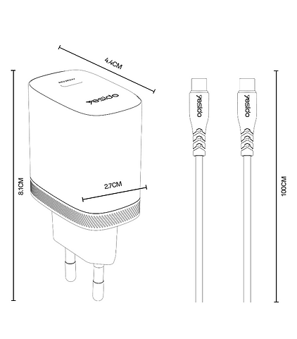 شاحن Yesido YC105 السريع بقوة 20 واط - منفذ Type-C PD مع كابل Type-C to Type-C