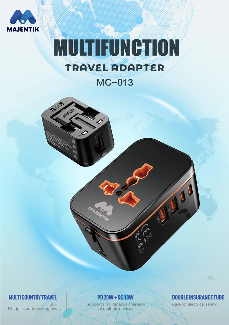Majentik MC-013 Universal Travel Adapter – 5-Port Fast Charging Adapter with Universal AC Socket