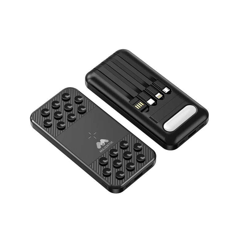 Majentik MJ-32 10000mAh Power Bank – Fast Charger with 4 Built-in Cables & Suction Cups