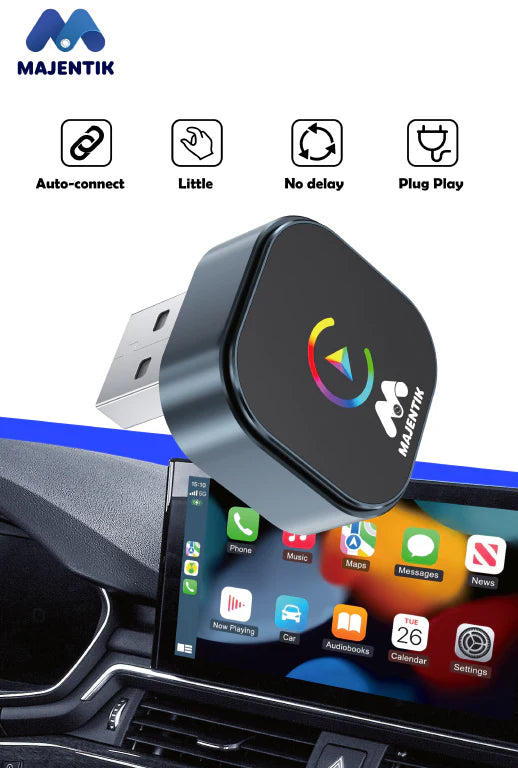 Majentik MMC-002 2-in-1 Wireless Car Adapter – Wired to Wireless CarPlay & Android Auto Converter