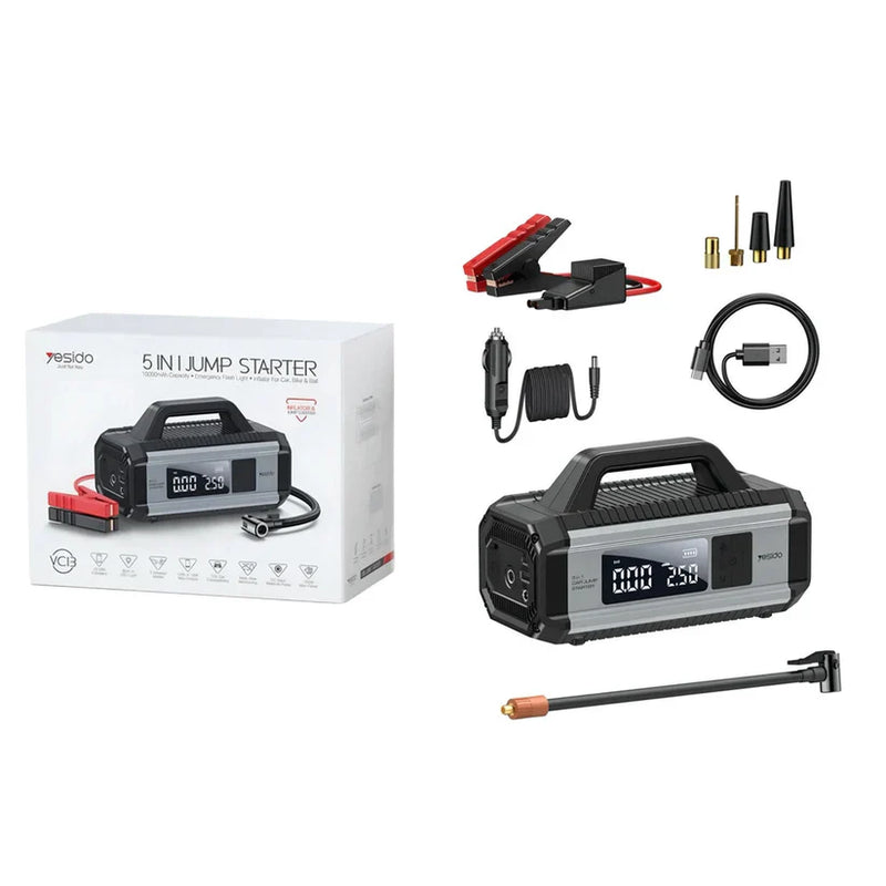 Yesido VC13 5-in-1 Professional Jump Starter & Tire Inflator – 150PSI High Pressure & 10000mAh Power Bank