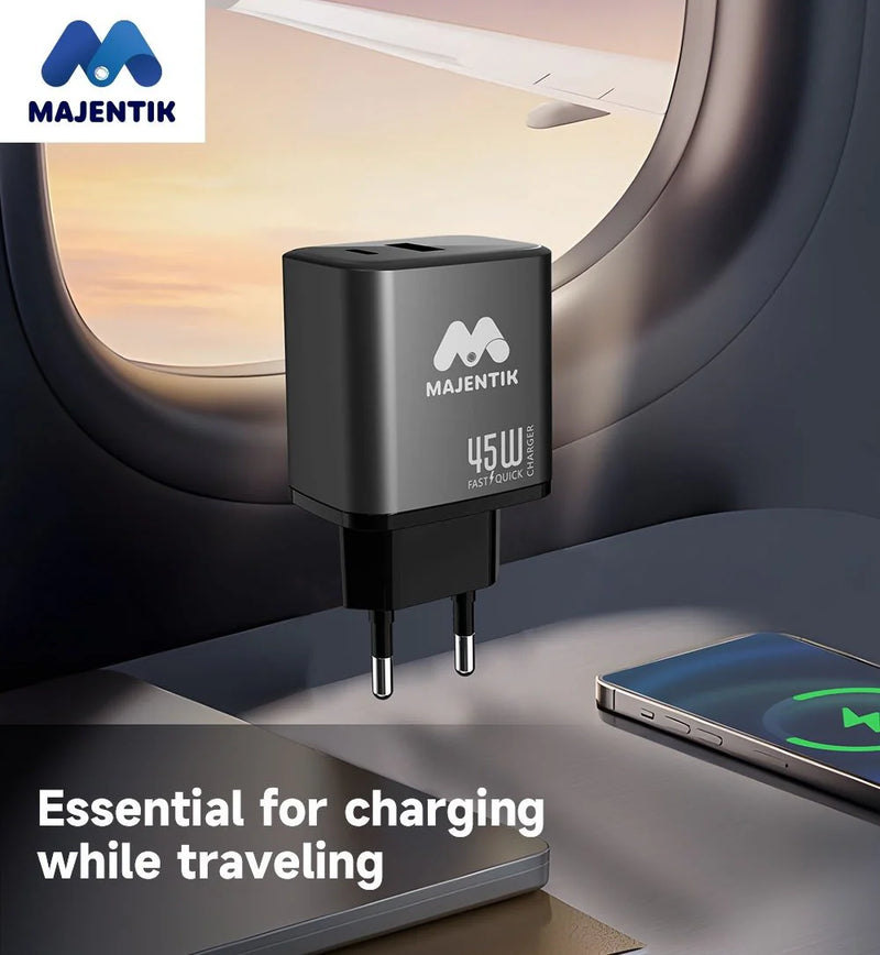 Majentik MC-006 45W GaN Fast Charger – Dual Port USB & PD Compact Wall Charger