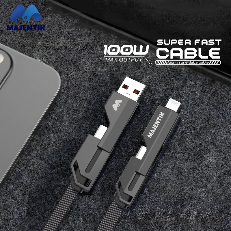 Majentik CL-012 4-in-1 Fast Charging Data Cable – 100W PD Fabric Braided with Auto Power-Off (1M)
