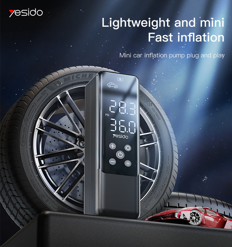 Yesido VC05 Portable Multifunction Car Air Pump – 20 Cylinder Fast Inflator with LED Display