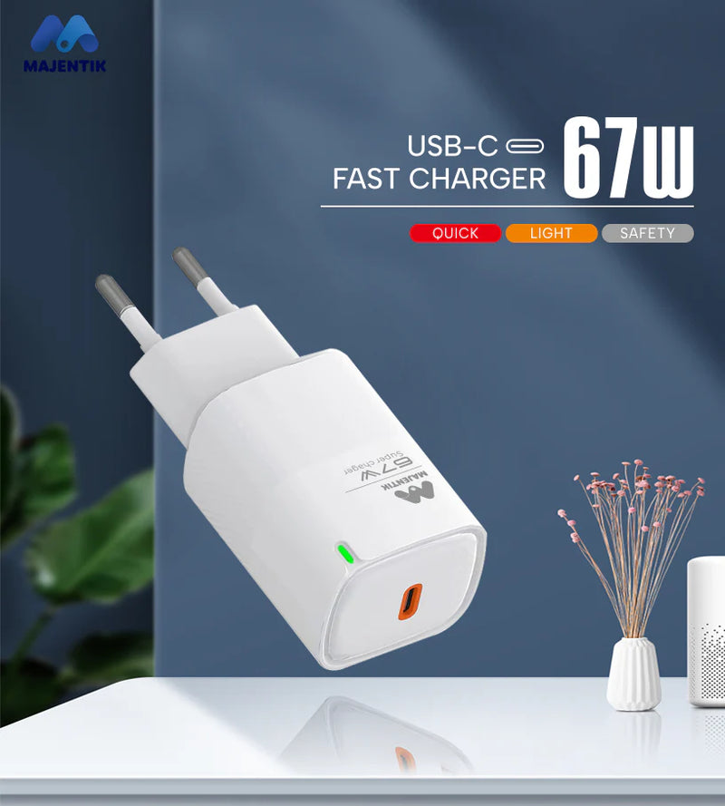 Majentik MC-009 67W USB-C Fast Charger – Compact Wall Charger with PPS Support