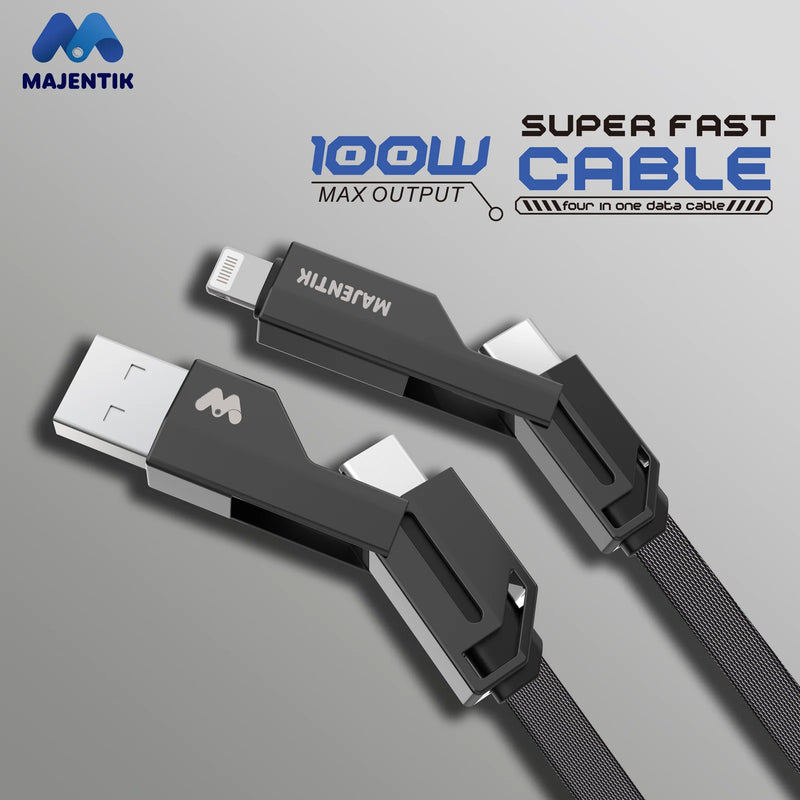 Majentik CL-012 4-in-1 Fast Charging Data Cable – 100W PD Fabric Braided with Auto Power-Off (1M)