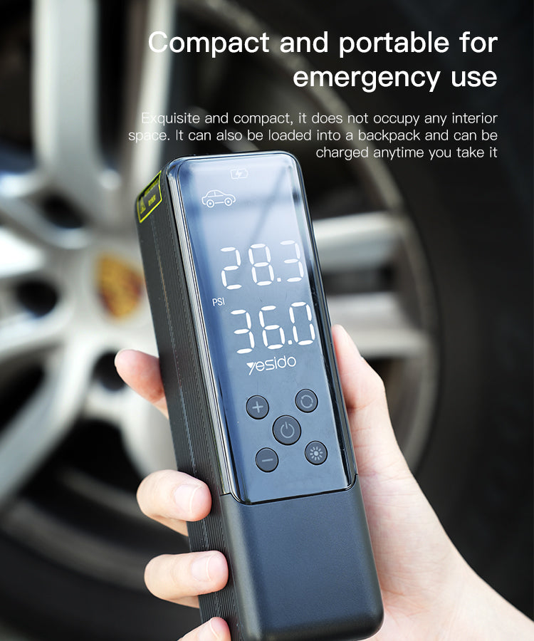 Yesido VC05 Portable Multifunction Car Air Pump – 20 Cylinder Fast Inflator with LED Display