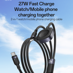 Yesido CA136L 2-in-1 27W USB-C to Lightning & Apple Watch Magnetic Charging Cable – Premium Braided Nylon Armor
