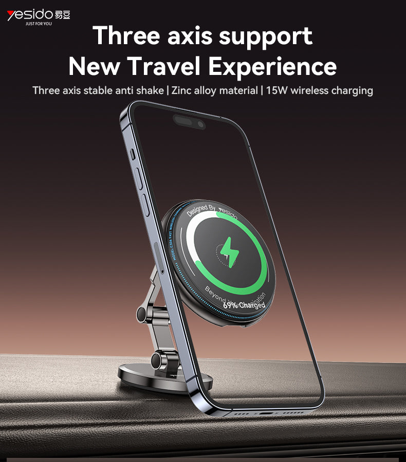 Yesido C306 Magnetic Car Wireless Charger - 15W Fast Charge & Ultra Stability