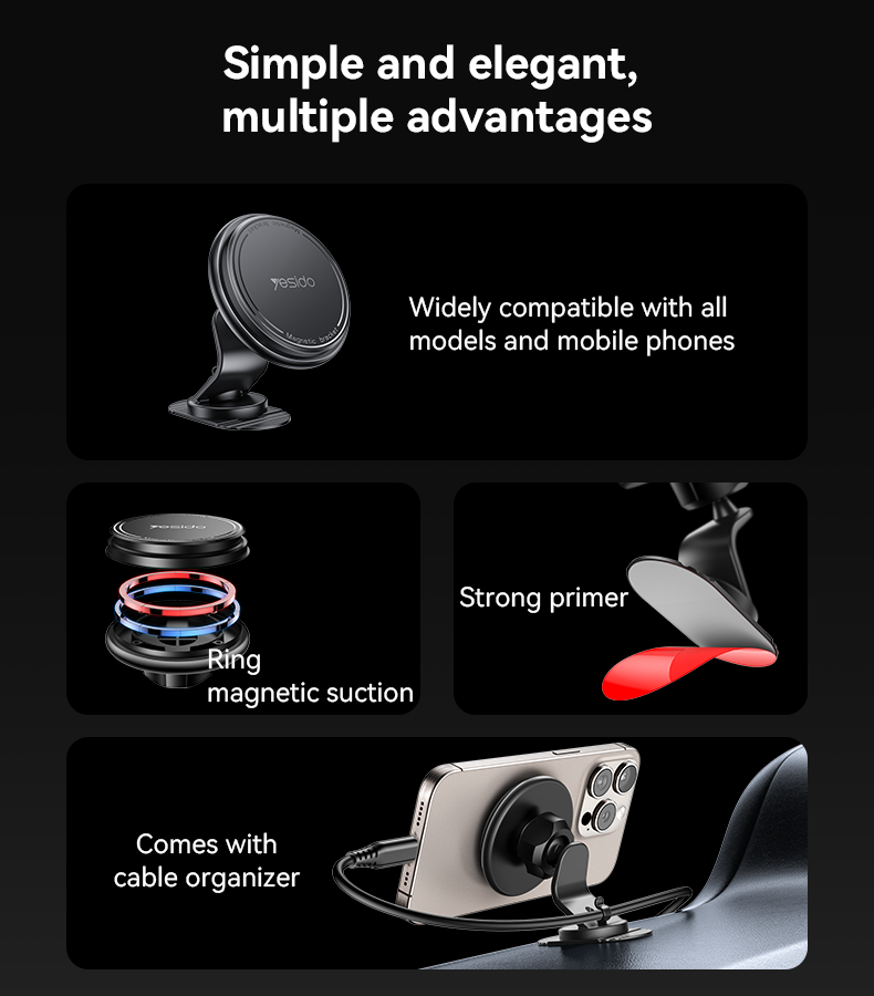Yesido C220 Magnetic Phone Holder - 360° Rotation & Strong Dashboard Mount