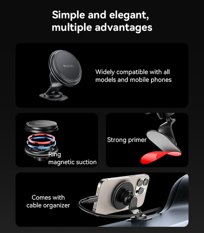 Yesido C220 Magnetic Phone Holder - 360° Rotation & Strong Dashboard Mount