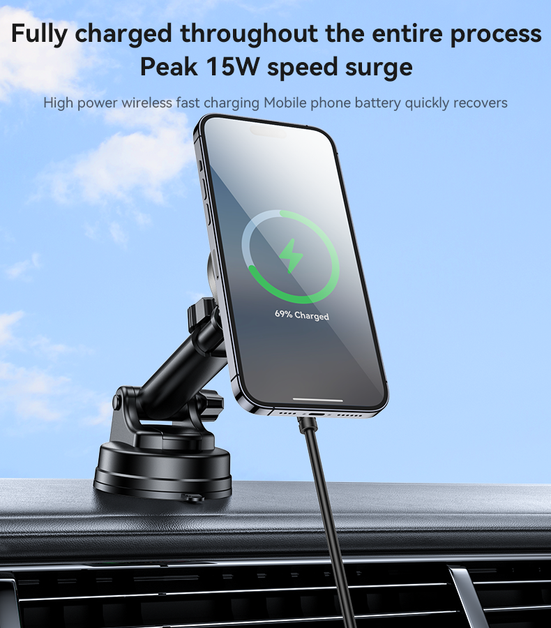 Yesido C315 15W Car Wireless Charger - RGB Lighting & Dual Mounting