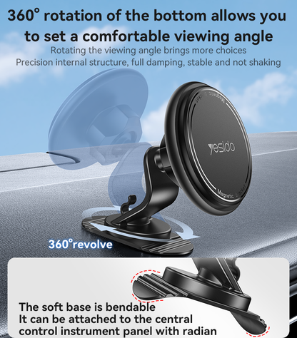 Yesido C220 Magnetic Phone Holder - 360° Rotation & Strong Dashboard Mount